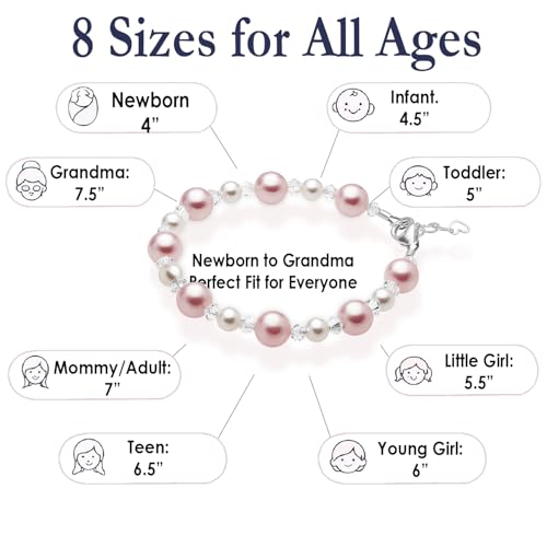 Image of Baby Crystals Sterling Silver Pink Pearl Bracelet for Baby Girls I Newborn, Infant Baby Girl Gifts, Toddler, Teen, Mommy I Birthday Gift I Children's Jewelry I Womens Bracelets for Girls