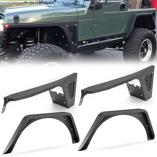 YZONA for Wrangler TJ LJ Front & Rear Fender Flares Mud Guard Combo Compatible with 1997-2006 TJ & 2004-2006 LJ, Off-Road Wheel Fenders Kit