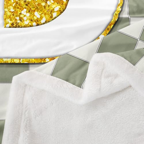Image of Erosebridal Sage Green Checkered Fleece Blanket Throw 50 inchx60 inch Plaid Initial D Sherpa Blanket Personalized Monogram Fuzzy Plush Throw for Kids Boys Girls,Fashion Grids Gingham Decor for Bed Couch