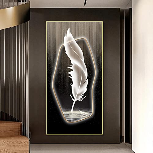 Affiche baleine abstraite et plume 40x80cm de luxe moderne sur toile