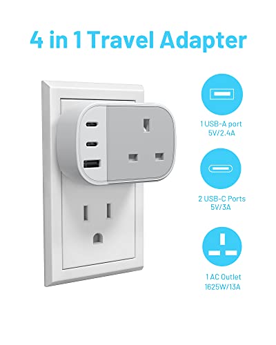 UK to US Plug Adaptor, VINTAR USA Travel Adapter with 2 USB C 1 USB A Ports, UK to USA Plug Adapter - Image 2
