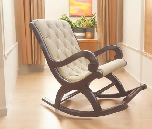 Image of Solid Sheesham Wood Rocking Chair for Living Room | Ergonomic Resting Chair for Relaxing and Pregnant Women (Cream)