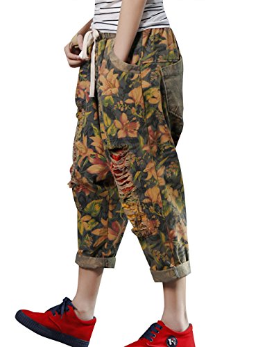 Women's Elastic Waist Harem Pants Drop Crotch Ripped Jeans Style 43