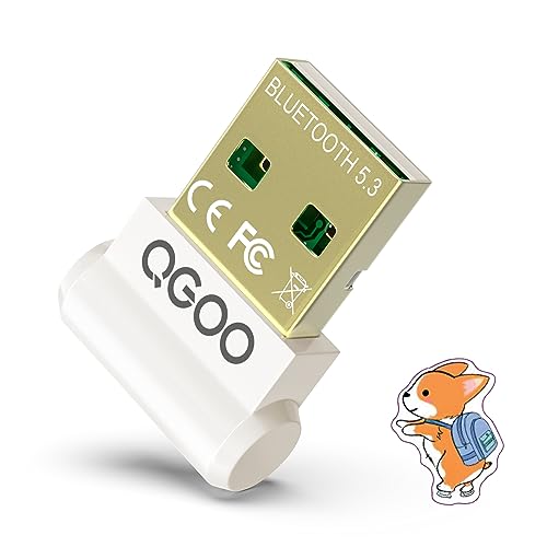 USB Bluetooth Adapter for PC - QGOO Bluetooth Dongle 5.3 EDR, Wireless Bluetooth Receiver for Desktop Computer Laptop Bluetooth Windows 8.1/10/11?white-033?