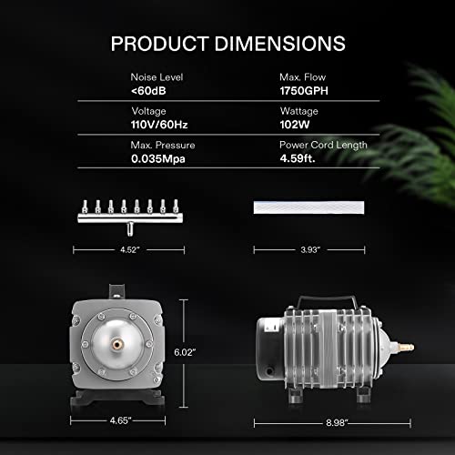 Vivosun Commercial Air Pump 1750 Gph 102W 110L/Min 12 Outlet For Aquarium And Hydroponic Systems #TOP1