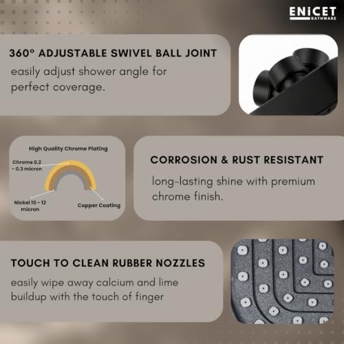 Image of ENICET 2 in 1 Wall Mixer with Shower for Bathroom, Matte Black, Brass Build, 220mm Long Bend Pipe Provision, Shower Set, Mixer Tap for Bathroom (KE121SBLACK)