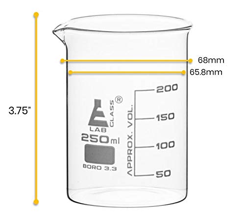 12Pk Beakers, 250Ml - Borosilicate Glass, Low Form - 50Ml Graduations - Eisco Labs #TOP1