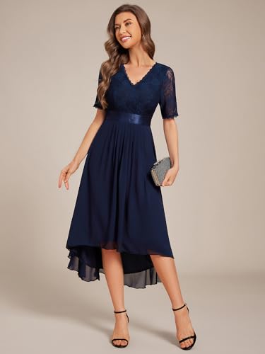 Image of Ever-Pretty Women's V Neck Lace Chiffon Half Sleeves A Line Hi-Lo Wedding Guest Dresses 04489