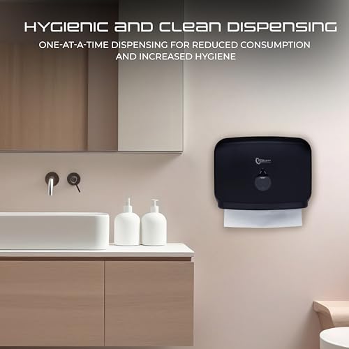 Image of Robustt Wall-Mounted V /N /M Fold Paper Hand Towel Dispenser - Black (with Adhesive Hooks) | Large Capacity | Durable ABS Material | Water-Resistant | Push Button Lock (Pack of 2)