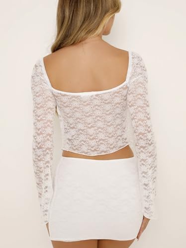 Women's White Mini Skirt Sex Mid-Waist Stretch Lace Bodycon Short Mini Skirts 0045 (XS, White-2)3