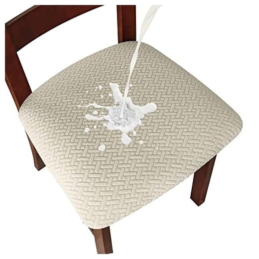Genina Waterproof Seat Covers for Dining Room Chairs Covers Dining Chair seat Covers Kitchen Chair Covers slipcovers (Beige, 4 Pcs)