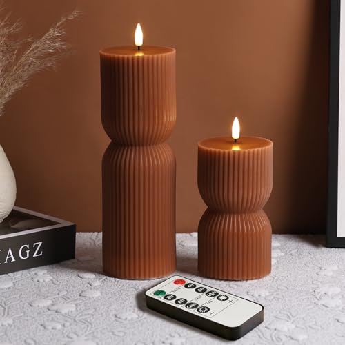 Bougies piliers sans flamme marron télécommande LED vacillantes lot