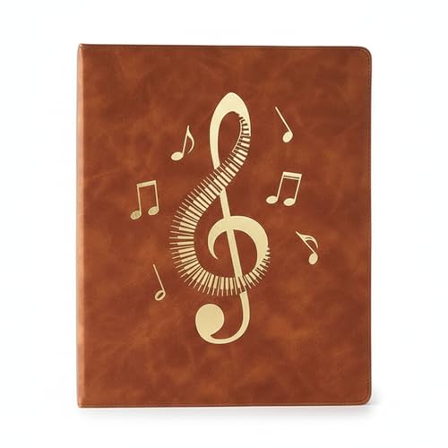 Sheet Music Folder, Leather, 20 Non-Reflective Sheets/40 Pages, Write-on, 4-Ring Binder (Brown)