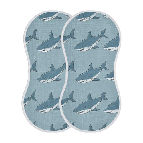 Muslin Burp Cloth for Baby 2PCS Sharks Super Absorbent Burping Cloths, Bibs for Newborn Boys Girls