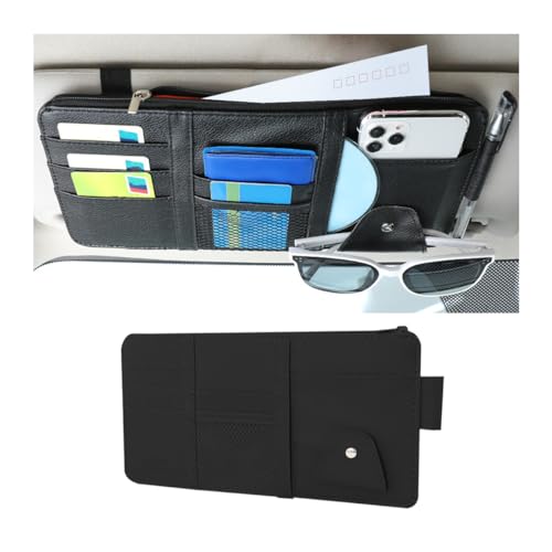 Organizer Per Parasole Auto In Pelle Con Cerniera - Porta Occhiali E Portaoggetti Multitasca Per Interni Auto, Universale, 31x14,5 Cm