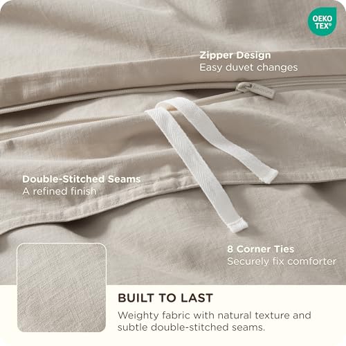 Bedsure Cotton Duvet Cover Queen Size - Luxury Slub Weave 100% Cotton Duvet Cover with a Linen Like Textured, Easy Change Durable Bedding, Natural Linen, 90" x 90"