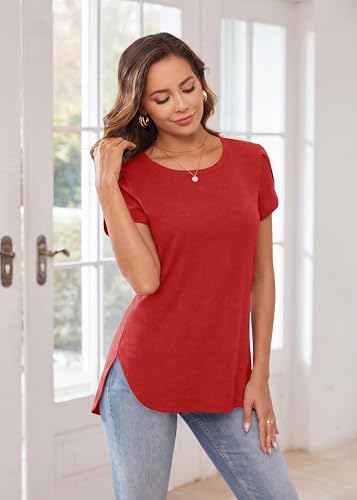 Image of Herou Women's Casual Long /Short Sleeve T Shirt Crewneck with Side Split Fall Pullover Loose Tunic Sweater Tops