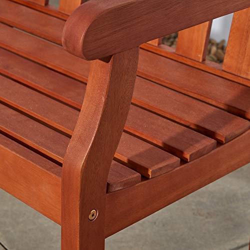 Atlantic Red Brown 5Ft Slatted Eucalyptus Wooden Garden Bench for 3 Seater in Entry Way, Porch, Balcony, Deck, Garden, Patio, Backyard, Outdoor Seating, 550 lbs Capacity - Thumbnail 7