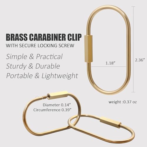 Image of Locking Key Ring,Carabiner Keychain Clip for Key,Screw Lock Key Organizer | Purse Bag Charm Holder for Handbag,Secure,Anti-Lost,Large Capacity,Wide Application,Gold,Brass