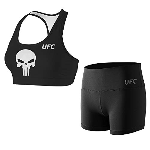 CHOO Women's Skull Fight Wear MMA Skort & Bra Set, BJJ, Muay Thai, WOD, NOGI, Kickboxing,M