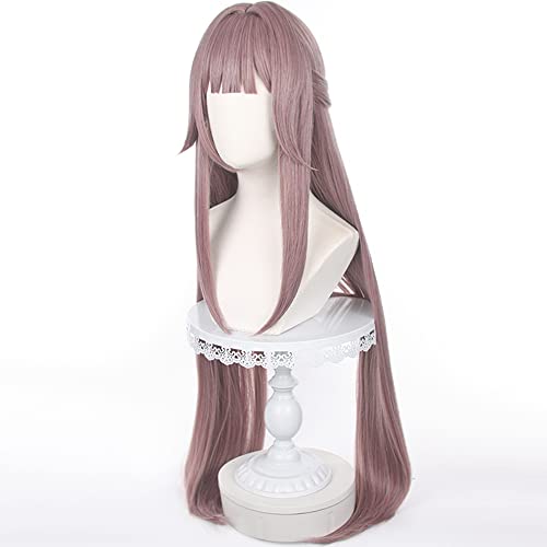 Image of Anime Brown Purple Wig Women Long Straight Wig with Bangs Pre-styled Half Up Half Down wigs Adult COS Game Cosplay Wigs Halloween,Christmas,Comic con,Game Show,Party