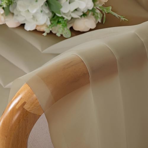 Image of OVZME Taupe Sheer Curtains 54 Inches Long 2 Panels - Soft Light Filtering Window Sheer Panels for Living Room /Bedroom, Top Dual Rod Pocket, 1 Pair, Each 42Wx54L Inches