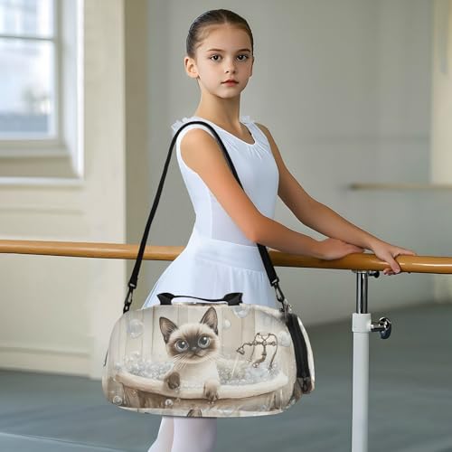 Duffle Bag for Boys or Girls with Shoes Compartment, Siamese Cat Sports Travel Bag Overnight3