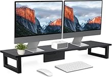 【Space-Saving Dual Monitor Stand】Maximize desk space with this 100x28cm monitor stand riser. It holds two monitors or laptops at an ergonomic height, reducing clutter and improving posture. Ideal for office, gaming, or home use. 【Sturdy & Durable Con...