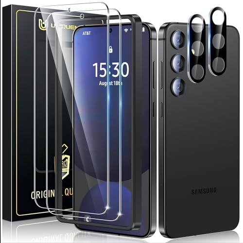 UniqueMe for Samsung Galaxy S24 FE Screen Protector - 2+2 Pack Tempered Glass Film and Camera Lens Protector 6.7 inchSupport Fingerprint Anti Scratch HD Clear Protective Film with Lens Cover