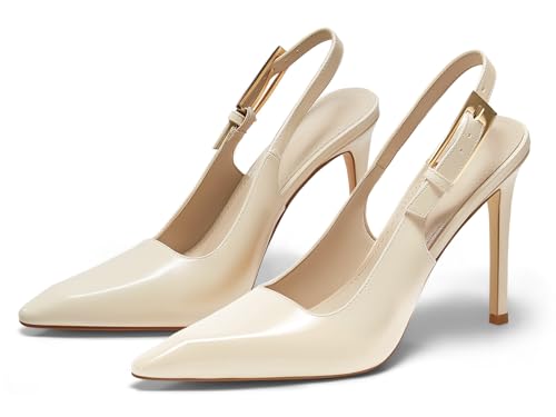 Image of Coutgo Women's Slingback High Heels Pointed Toe Stilettos Metal Buckle Dress Party Pump Shoes