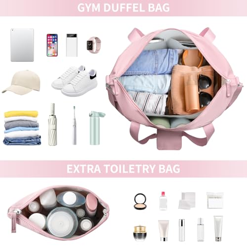 Image of Gym Bag for Women, Travel Duffel Bag with Shoes Compartment, Weekender Bag, Pink, Large
