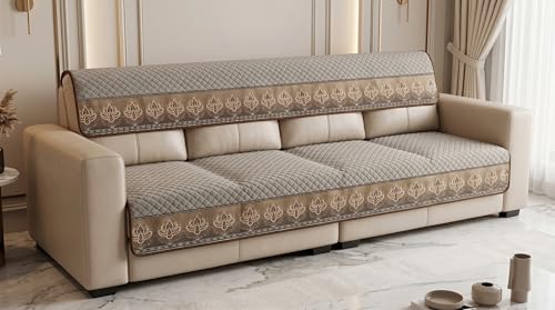 Image of KINGLY Sofa Cover 4 Seater Fully Covered | Stretchable Anti-Slip Slipcover | Washable Furniture Protector | Warm Grey | Seat & Back | Set of 2Pc