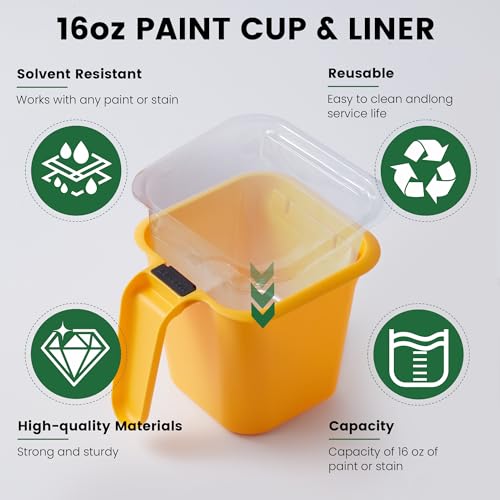 Image of Voomey 15Pc Paint Bucket Holds 16 oz. of Paint or Stain, Paint Cup, Paint Pail Liner, Trim Painting Tool, for Finishing Work and Repairs