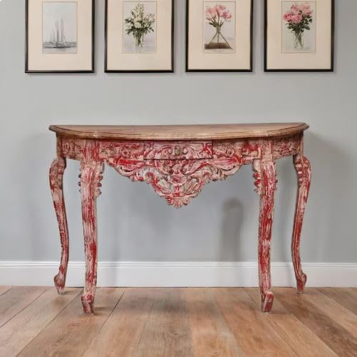 Arman HANDICRAFTS Solid Wood Hand-Carved Console Table with Drawer ...