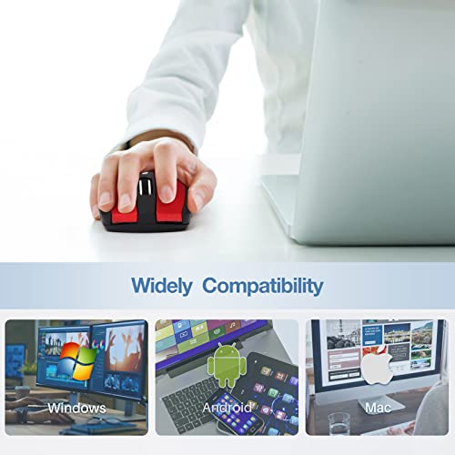 Image of Guiheng Wireless Mouse, 2.4GHz Wireless Computer Mouse, 1200DPI, 6 Buttons with Nano Receiver for Laptop, PC, Chromebook, Notebook, Office (Red)