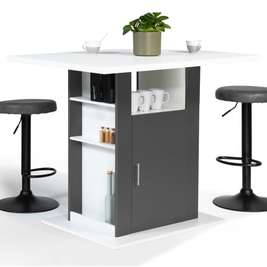 IDMarket – Ilot Central UGO 110 cm madera blanca y gris con almacenamiento