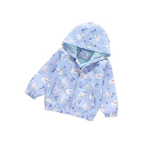 Kids Girls Hooded Jacket Printed Windproof Zipper Outerwear Loose Casual 𝗪aterproof Raincoat with Pocket