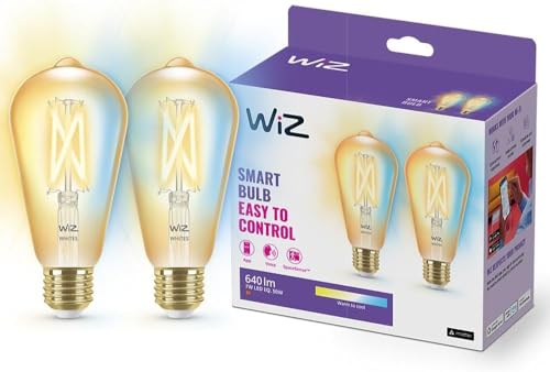 WiZ Lampadina Smart WiFi, Luce Bianca da Calda a Fredda Dimmerabile, Filament Ambrata, E27, 2 PezziI, 6.5W, Tecnologia SpaceSense, Controllo Vocale (Alexa, Apple HomeKit, Google Home)