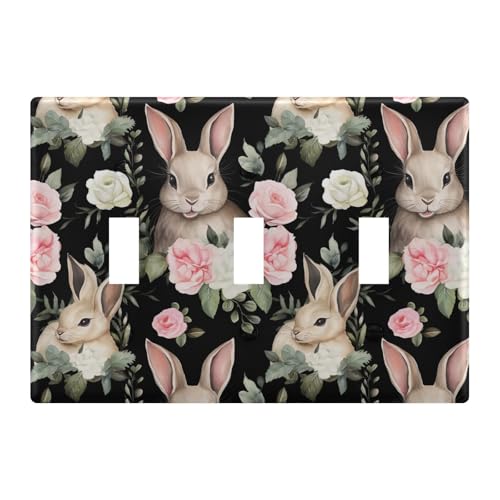 Light Switch Cover Easter Bunny Rabbit Wall Plates for Electrical Outlets 3 Gang 202b3371