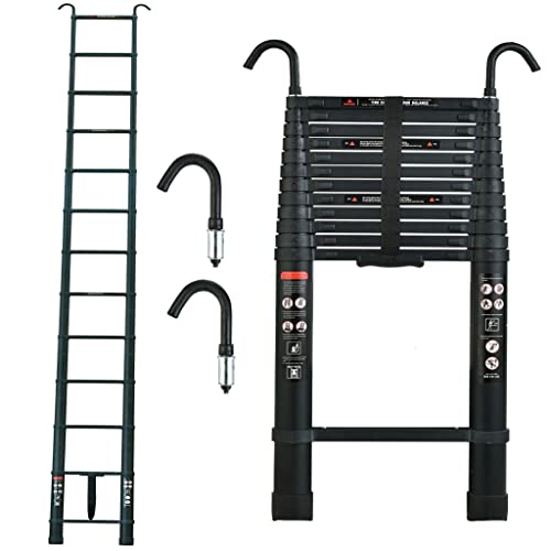 3,8m Aluminium-Teleskopleiter mit Dachhaken Teleskopleiter DIY Faltbare Ausziehbare Leiter Traglast 330lbs (150 kg) Cover