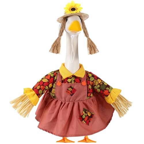 FuWeave Fall Porch Goose Outfit Maple Goose Costume Fancy Porch Geese Clothes with Wide Hat for 23 17 Outdoor Patio(Scarecrow Style 23 Inch)