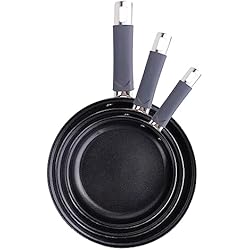 Set Sartenes Acero Inoxidable Juego de 3 sartenes 18, 20 y 24 cm, en acero inoxidable, aptas para inducción, color negro, colección Denis