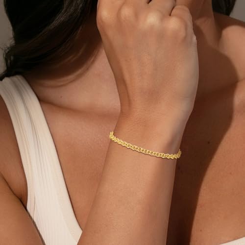 14K Gold Bracelets for Women, O-Shape Cable Bracelet for Women Non Tarnish 7.5 In, Gold Jewelry Gift Birthdays Anniversary3