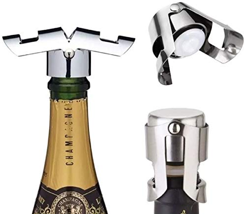 Mikah777 Tampa para Garrafa Champagne Espumante Rolha Vacuo Aço Inoxidável e Prata Cilindro 4 cm