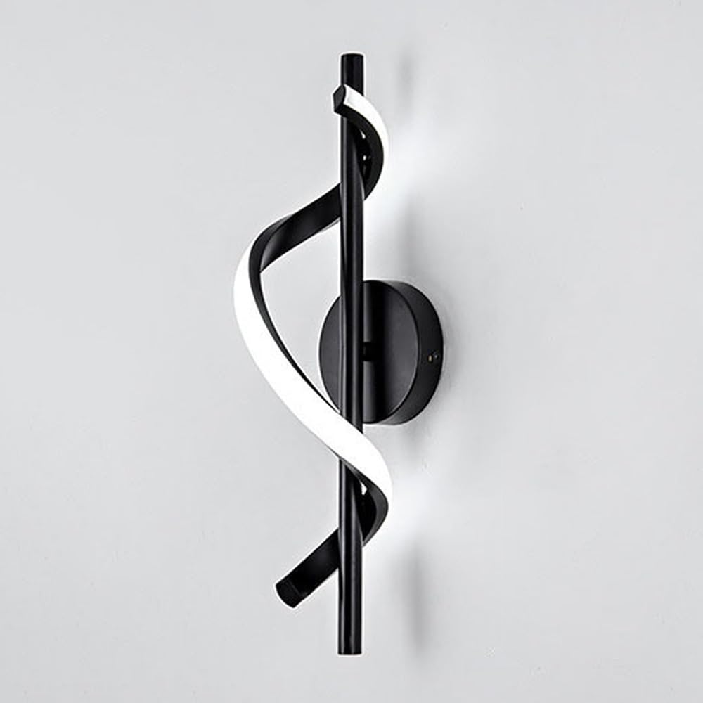 SXWNBIFH Spiral Linear Wall Lamp 3000K LED Indoor Wall Light, 12W Warm White Bedside Night Light, Curved Metal Sconce for Bedroom Living Room Hallway, Decorative Background Wall Fixture(Black)