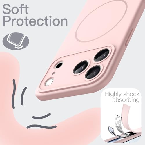 Image of JETech Magnetic Silicone Case for iPhone 17 Pro, Light Pink | Compatible with MagSafe, Silky Soft Touch, Full Camera Lens Protection, Shock Absorbing Phone Cover