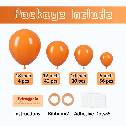 Image of Voircoloria 130pcs Orange Balloons Different Sizes 18 inch 12 inch 10 inch 5 inch Orange Matte Latex Balloons for Boys Girls Birthday Baby Shower Gender Reveal Wedding Gender Reveal Autumn Party Decorations