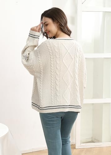 Image of Women Embroidery Cardigan Long Sleeve V Neck Knit Sweater Oversized Button Down Knitwear Coat Outerwear