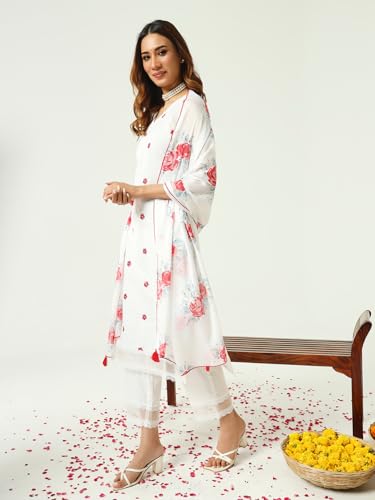 Image of FIORRA Women's Cotton Straight Kurta Pant With Dupatta