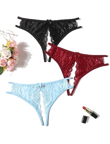 Culotte sexy en dentelle florale extensible Avidlove taille S, lot multicolore avec nœud délicat
